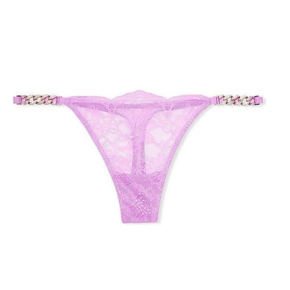 Victoria's Secret Very Sexy Chain Shine Strap Thong Sz L - Berry Lace - Picture 1 of 2